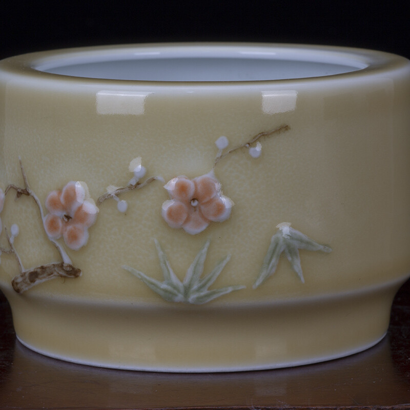 4.5″ Collection Good China Yellow Glaze Porcelain Fambe Peach Tree Ashtray