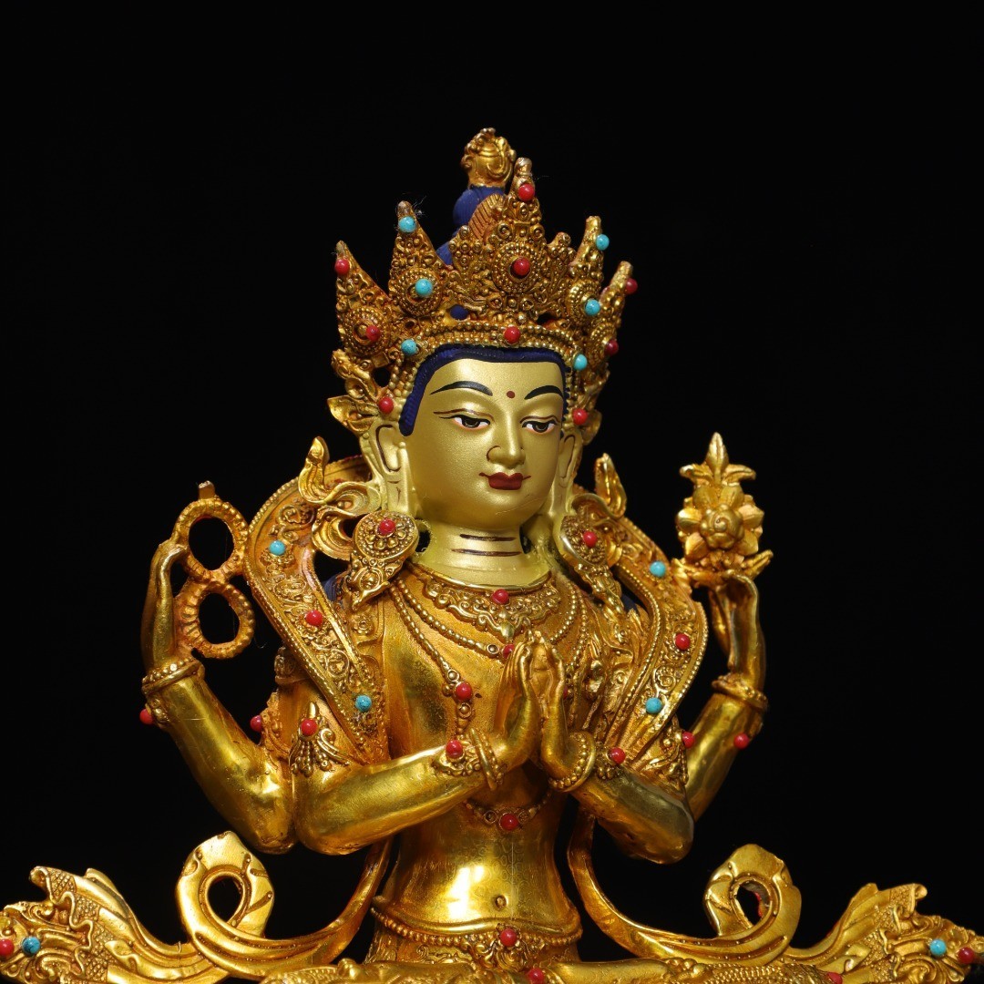 Bronze Gilded Painted White Tara Buddha Statue