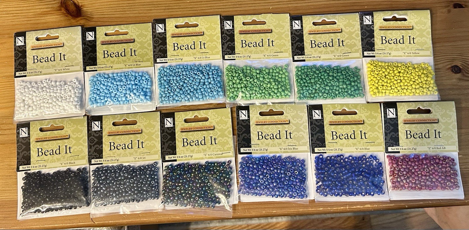 Lot Of 12 Sealed Packs Of 6/0 Seed Beads; Multiple Colors; “Bead It” by Nicole