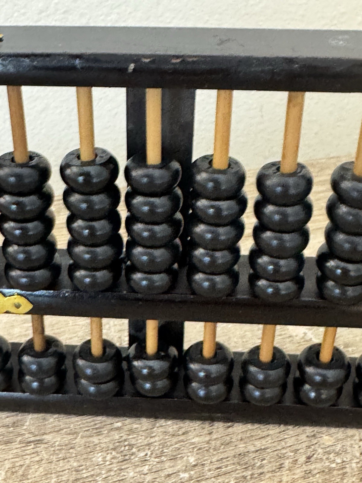 Chinese Abacus 13 Row 91 Bead Wood & Brass Lotus Flower Brand Vintage