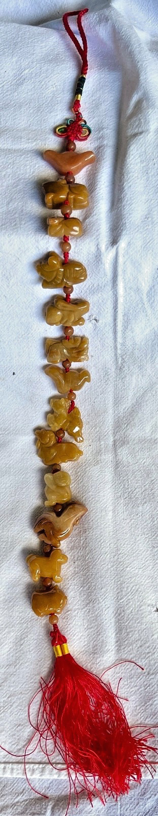 Vintage Chinese Zodiac Jasper Hanging Tassel: 19″ Long