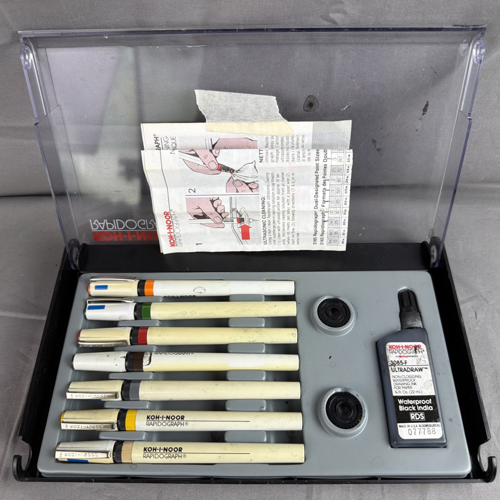 KOH-I-NOOR RAPIDOGRAPH Set 7 Pens *READ*