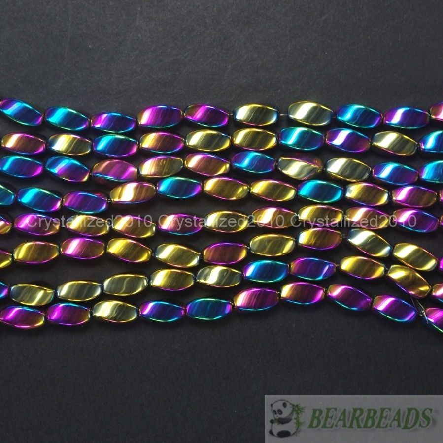 Natural Hematite Gemstones Twist Drum Spacer Loose Beads 6mm x 12mm 16″ Metallic