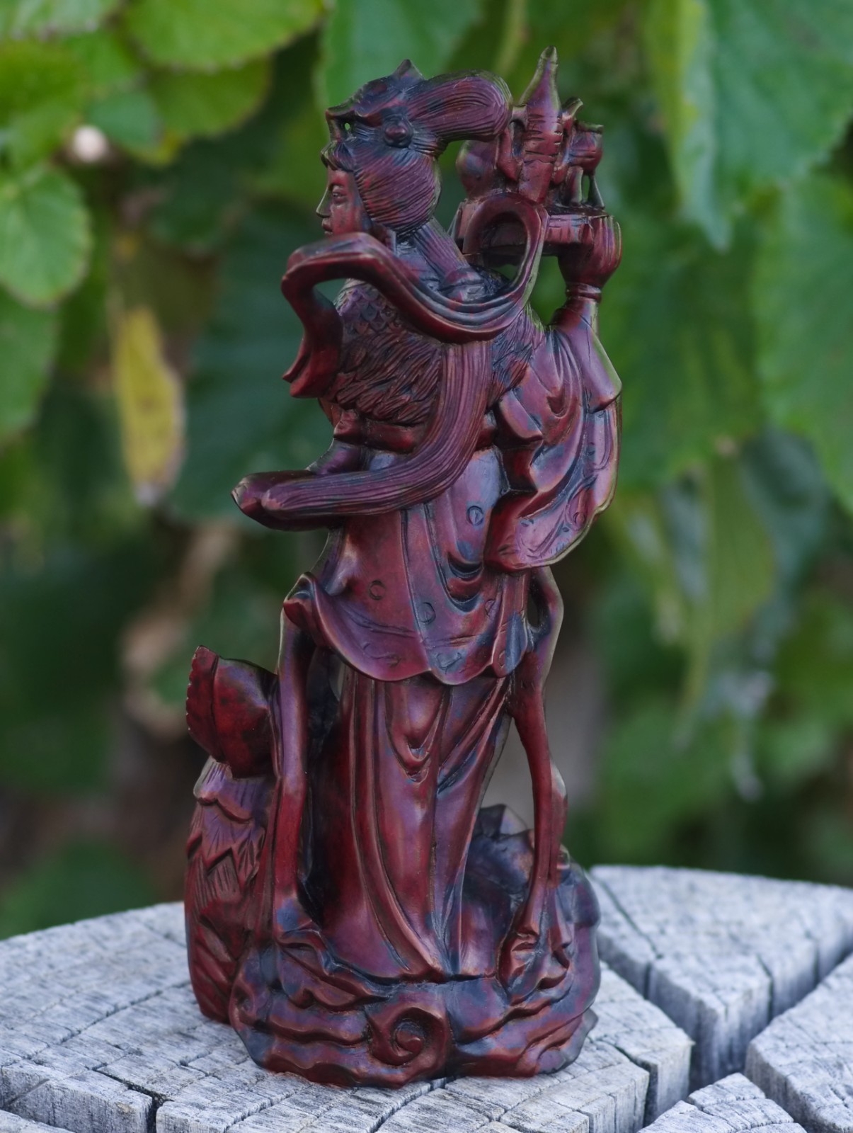 Boxwood Hand Carved Quan Yin Phoenix China 1950’s MAGNIFICENT SKILLFULL ART!