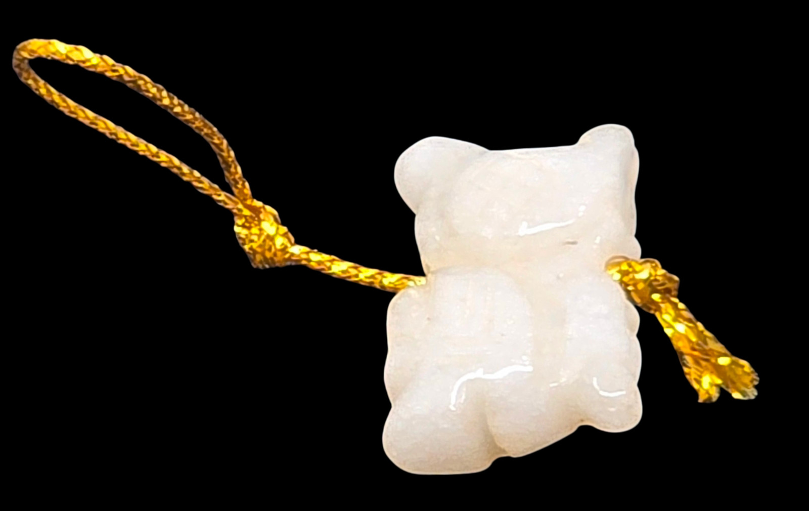 Chinese Hand Carved Icy White Jade Tiger Pendant – Protection Amulet Gold Cord