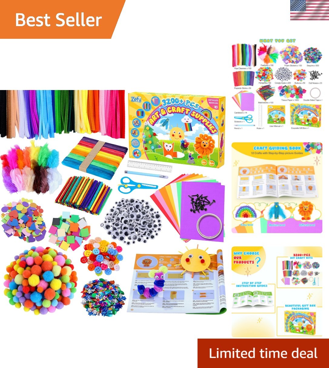 All-In-One 3200+ Pcs Craft Supplies Kits – Perfect for Creative Kids Ages 4-12