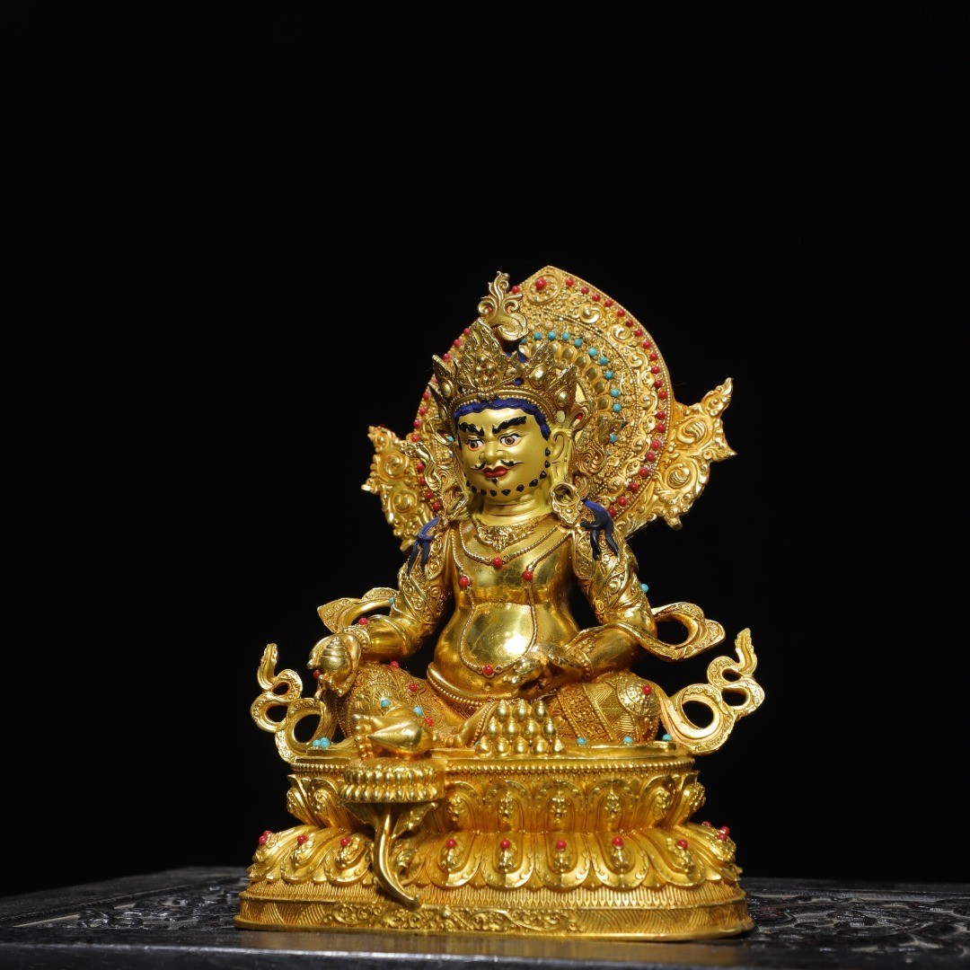 Bronze gilded painted [Yellow God of Wealth] Buddha statue