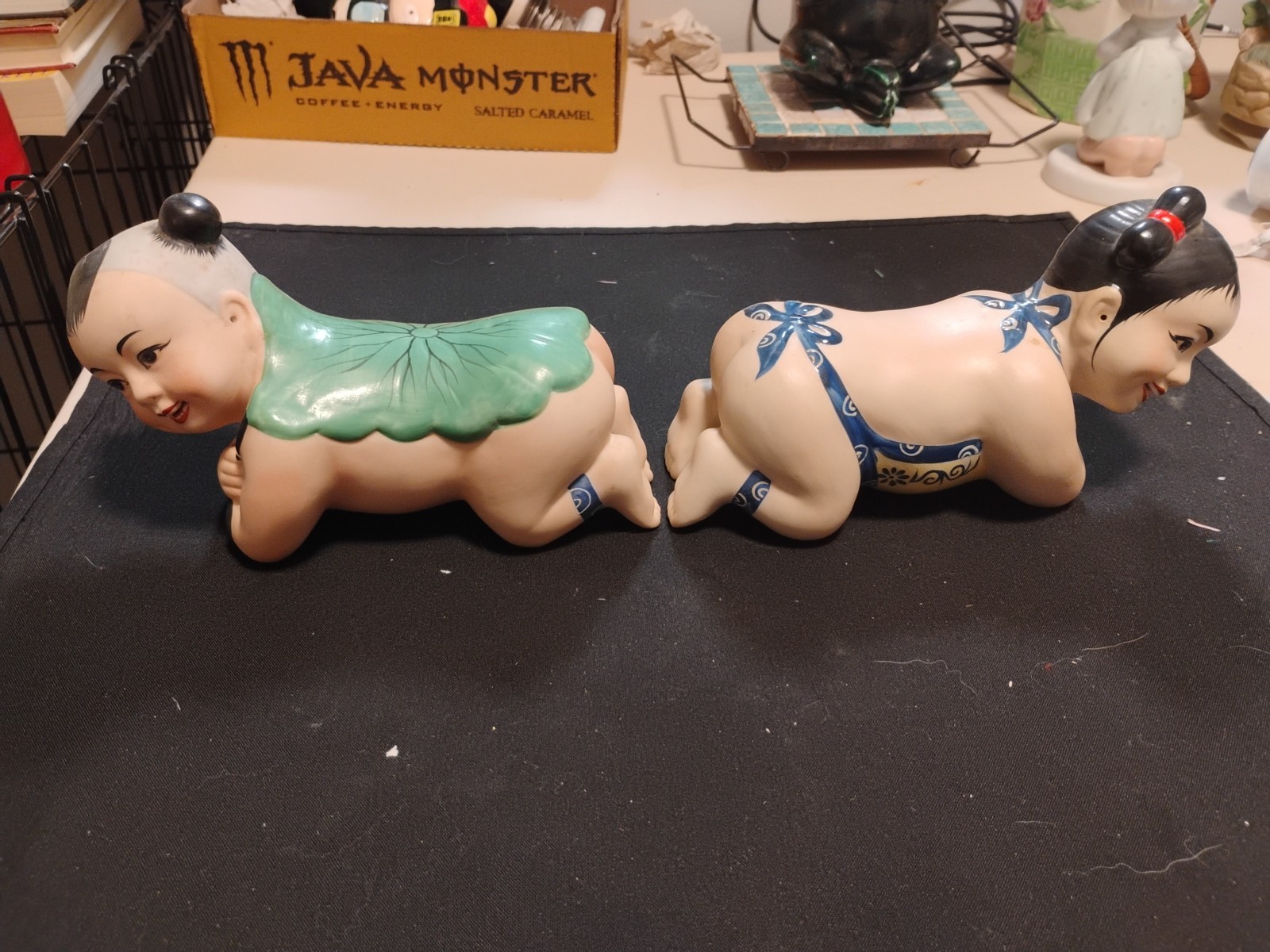 Pair OfVtg Chinese Pillows/Head Rest Girl Figurines/8″ Long