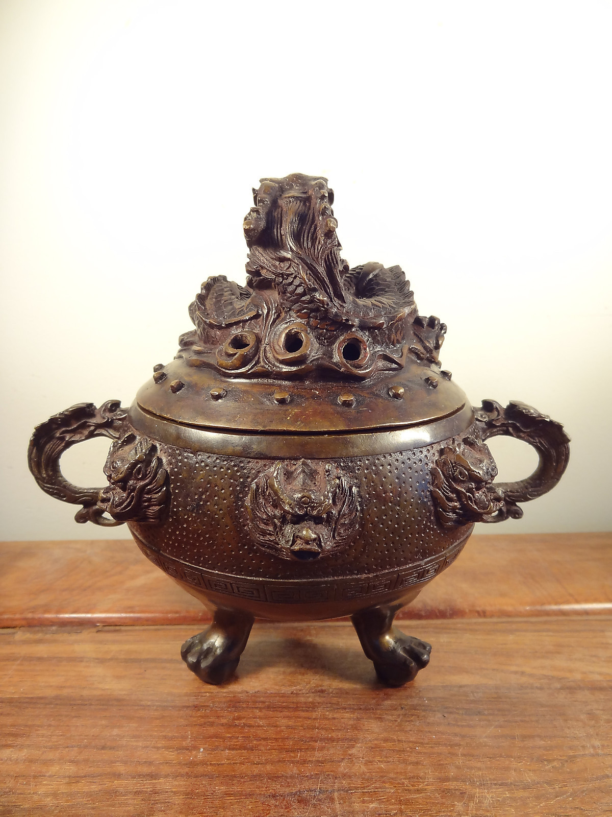 Old Bronze Incense Burner – Nine Dragon Design
