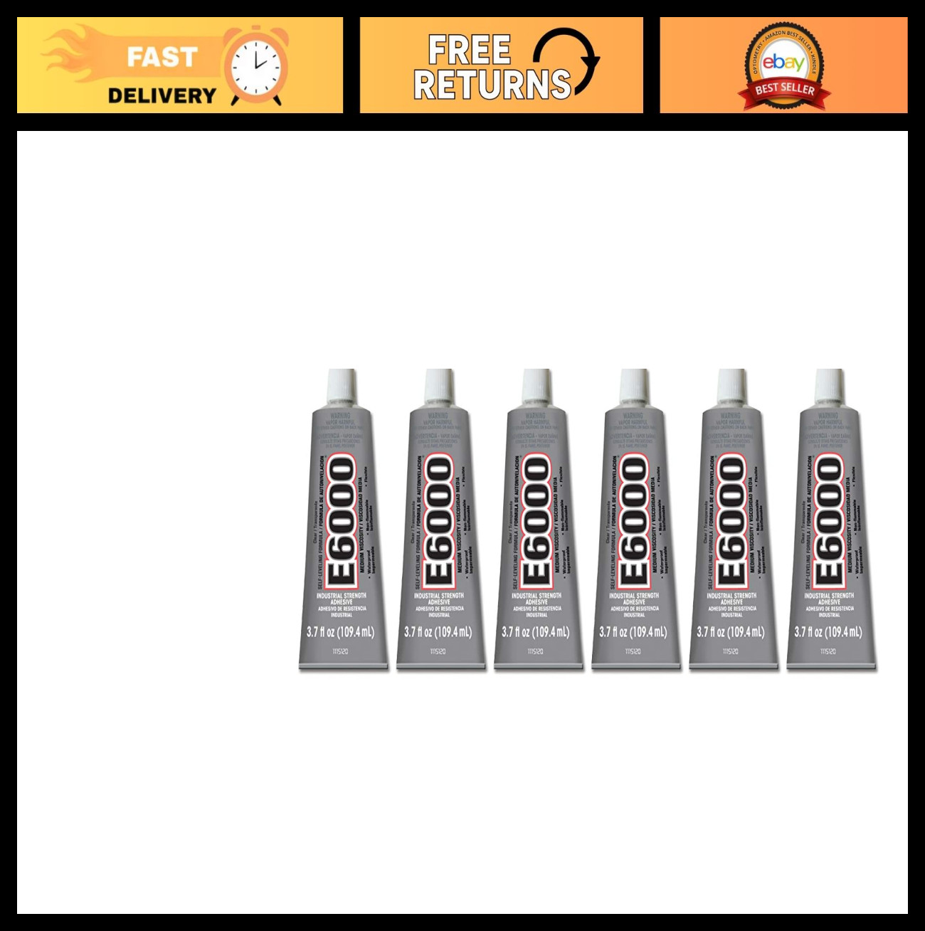 6 Pack E-6000 High Viscosity Multi-Purpose Clear Adhesive 3.7 oz for Crafting