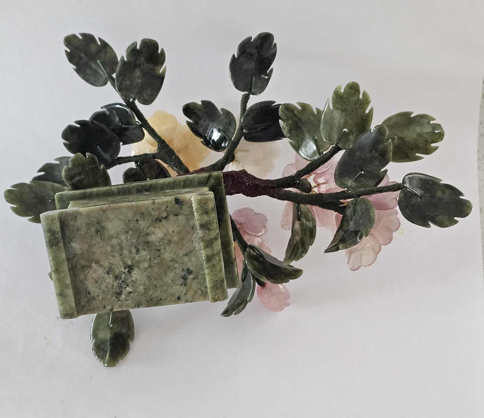 Vintage Chinese Jade Agate Floral Flower Tree Bonsai Sculpture 14″x9″x7″