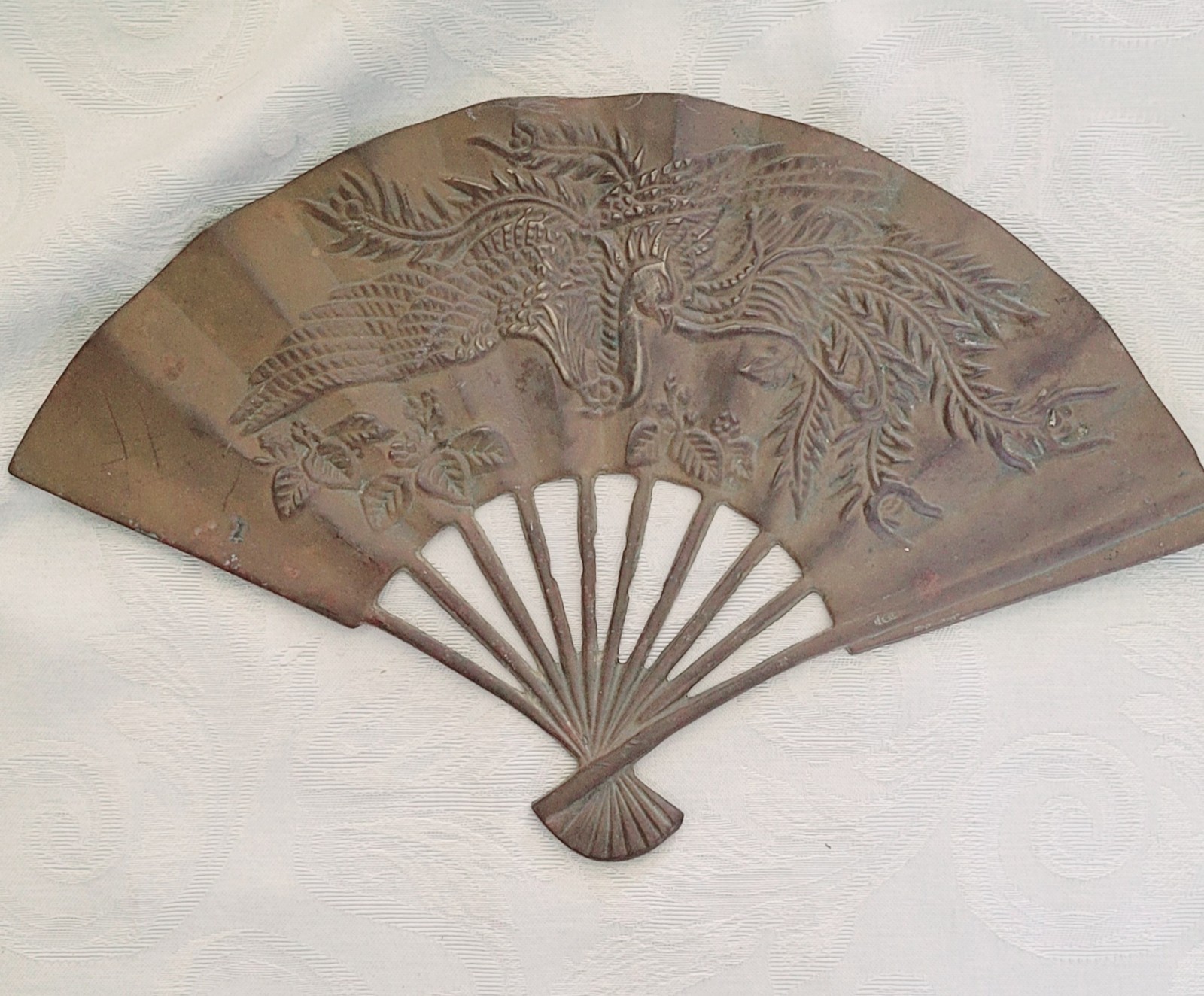 SOLID BRASS ASIAN ENGRAVED FAN….SOLID — 1980’s Mid Century