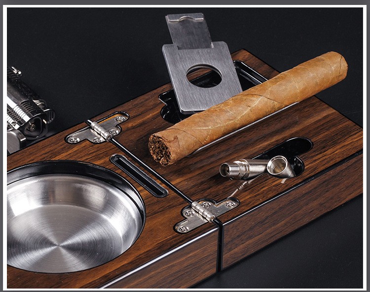 Wood Ashtray With Metal Rests Two Slot Large Home Ashtray