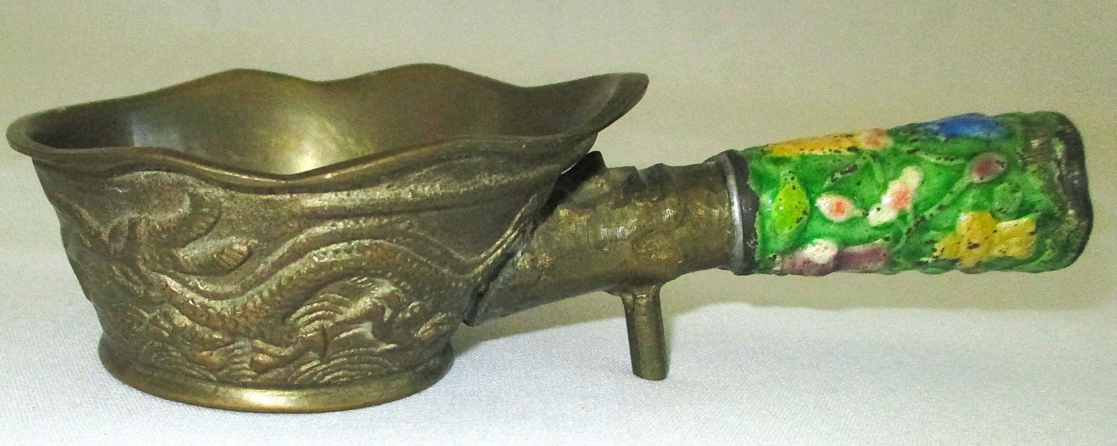 Vintage Chinese Brass and Enamel Silk Coal Iron 5.65 inches long