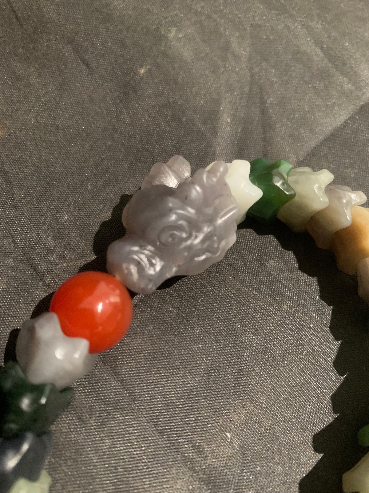 Rare Chinese Natural Multicolored Hetian Jade Hand Carved Beads Dragon Bracelet