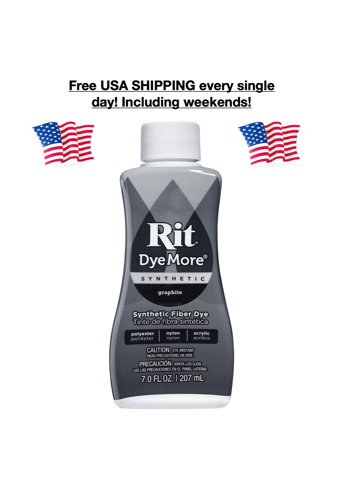 New Rit DyeMore Synthetic Fiber Dye Graphite Gray Polyester Nylon Acrylic 7 oz