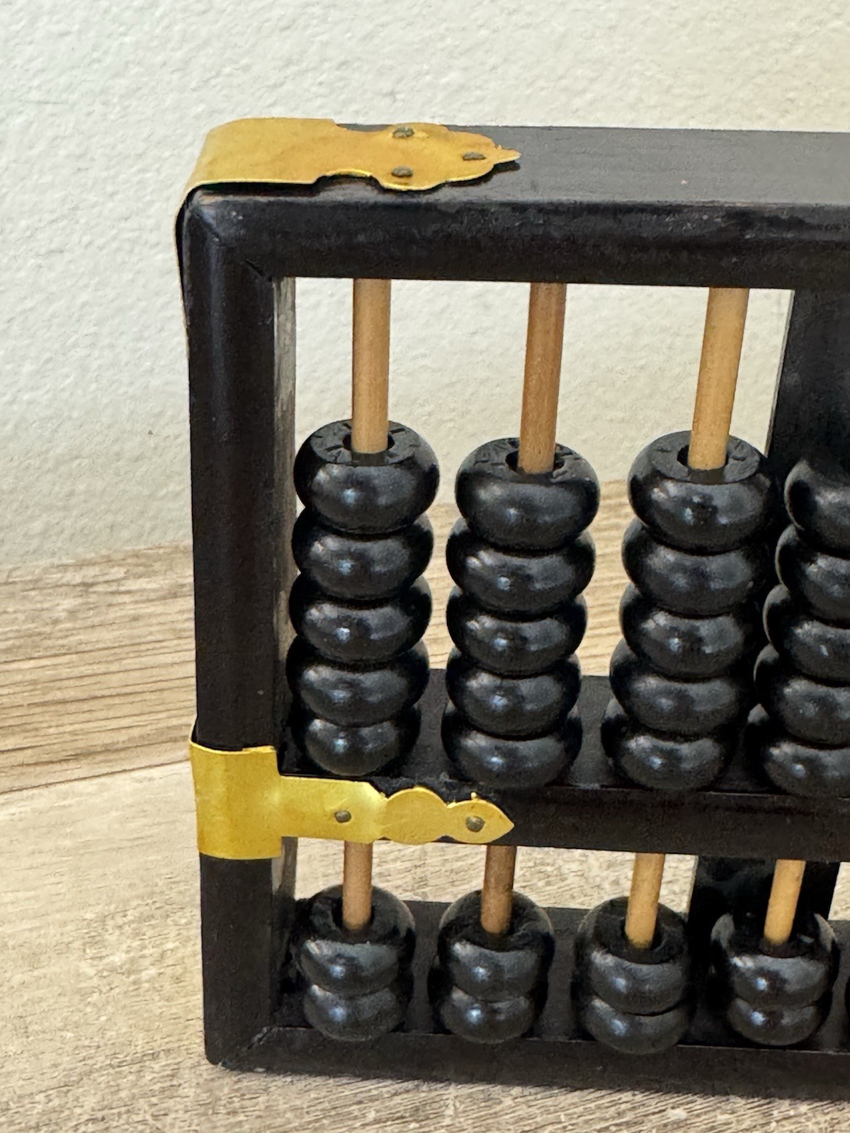 Chinese Abacus 13 Row 91 Bead Wood & Brass Lotus Flower Brand Vintage