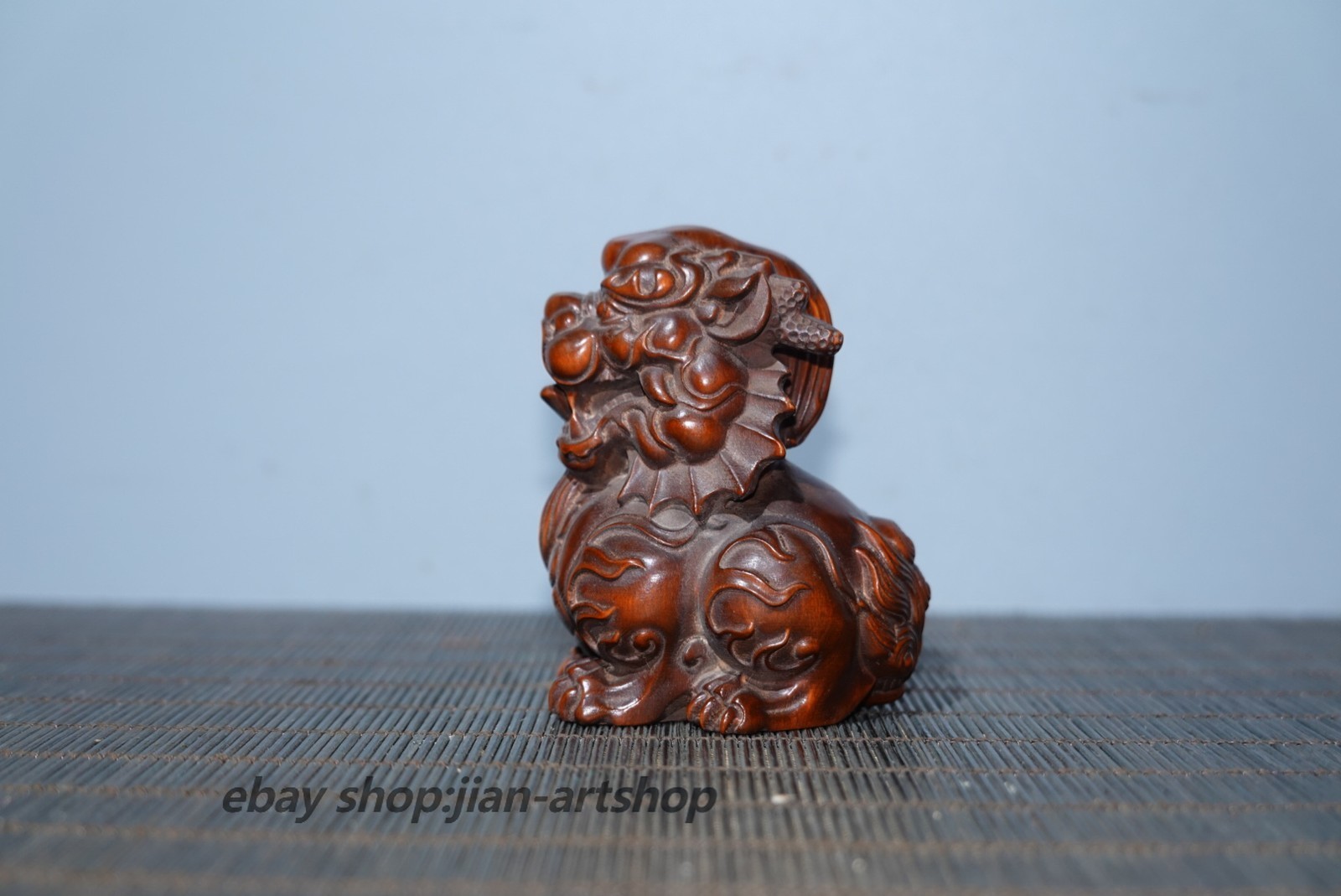 2.4″Collect China Box-wood Carving Animal Kylin Chi-lin Qilin Pixiu Beast Statue