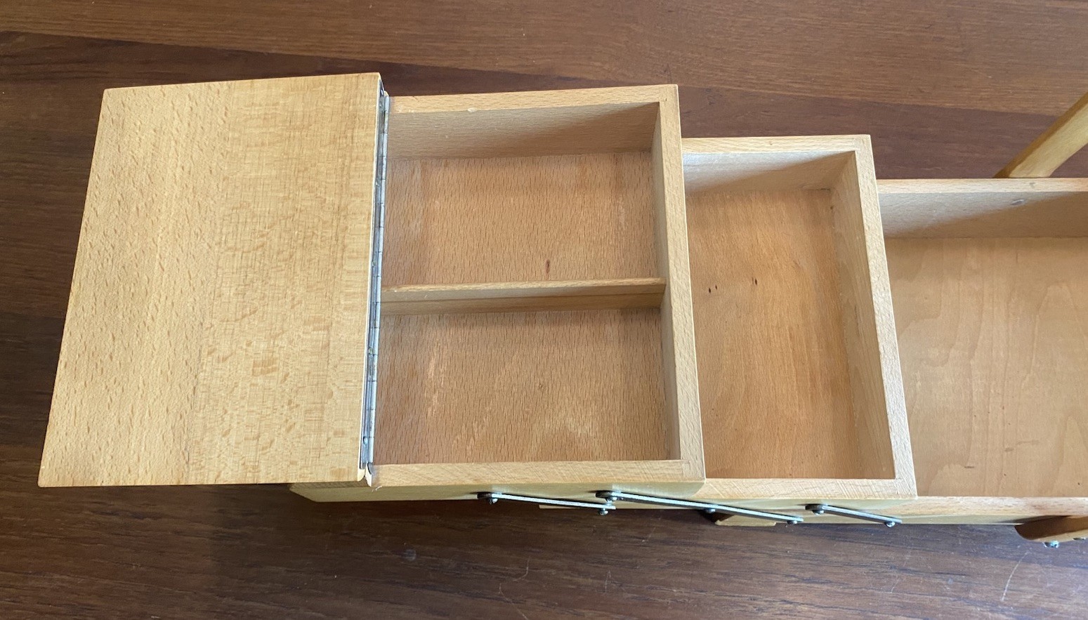 Large Vintage Wooden Cantilever Sewing Basket Box Fold Out Crafts & Assessories