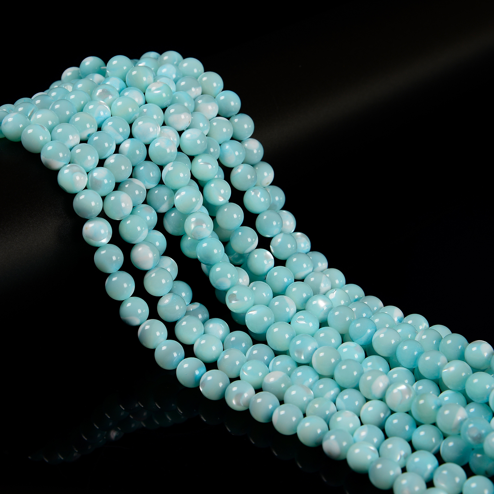 Iridecent Aqua Blue MOP Shell Smooth Round Beads Size 4mm 6mm 8mm 10mm 15.5”Std
