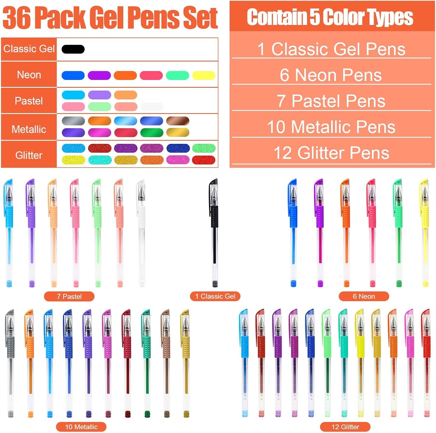 TANMIT 36 Colors High Ink Gel Pens Set for Drawing