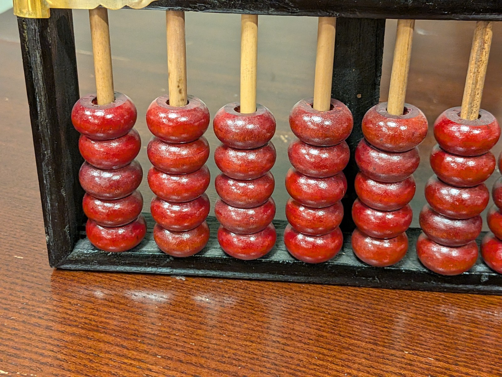 Vintage Chinese Abacus Wood & Brass Lotus Flower Brand Calculator 13 Row 91 Bead