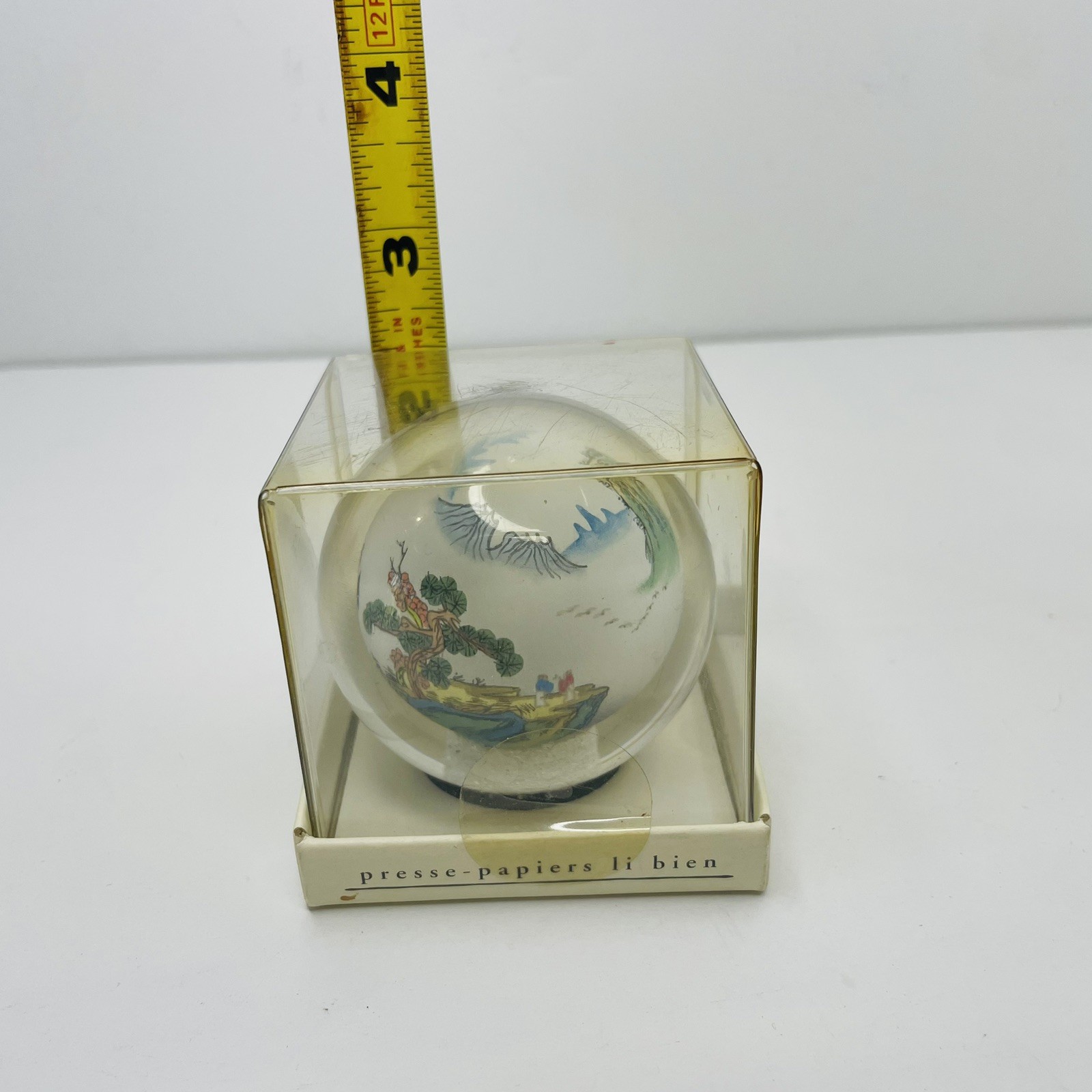 Le Bien Mountain Range Reverse Hand Painted Art Glass Sphere Paperweight New