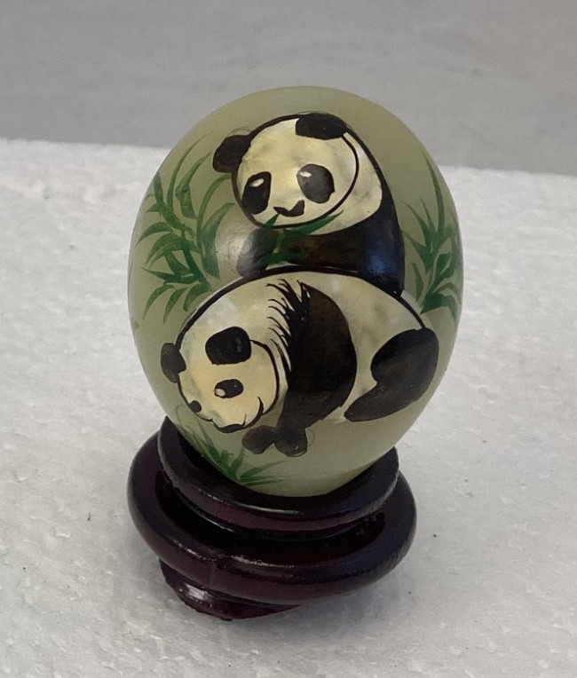 Set of 10 Hand Painted Asian Jade Eggs w/stands Pandas Birds Flowers Great Wall
