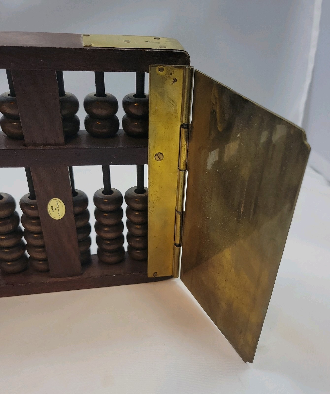 Vintage Wood and Brass Abacus 11 Row (9.5″ x 9.5″ Made In Hong Kong Math Tool