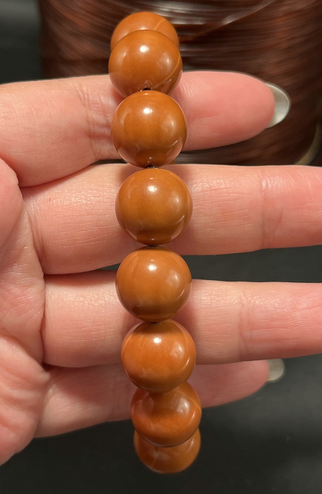 14.5MM China Olive Dentoliva Monkey Head 16PCS Smooth Round Beads Bracelet