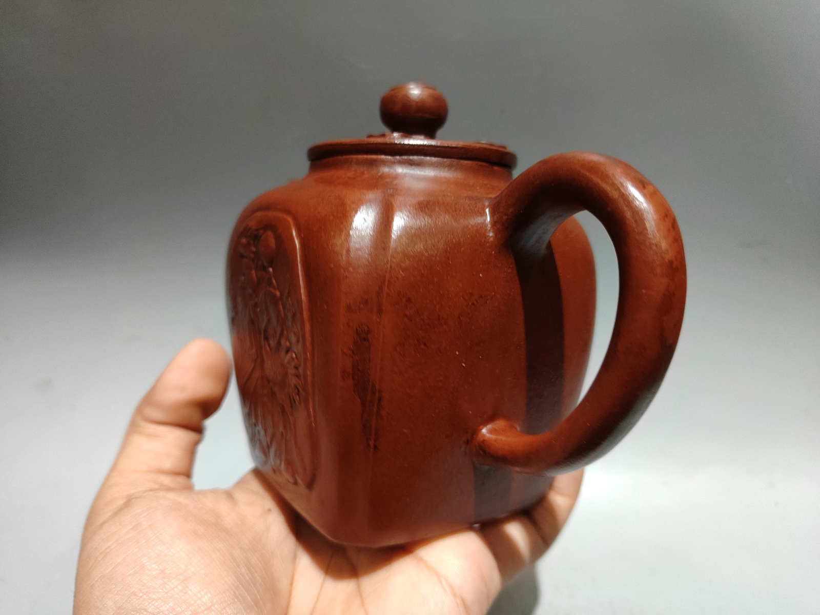6.3″ Collect Chinese Zisha Pottery Red Clay Hand-made 360CC Longevity God Teapot