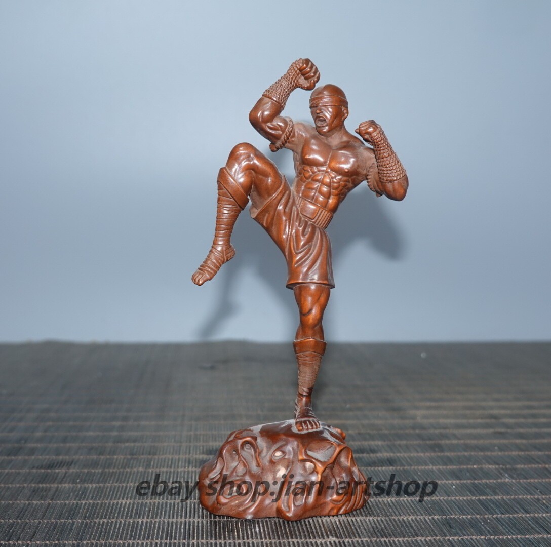 6.3″ Collect Chinese Box-wood Carving Blind Monk Stand Statue