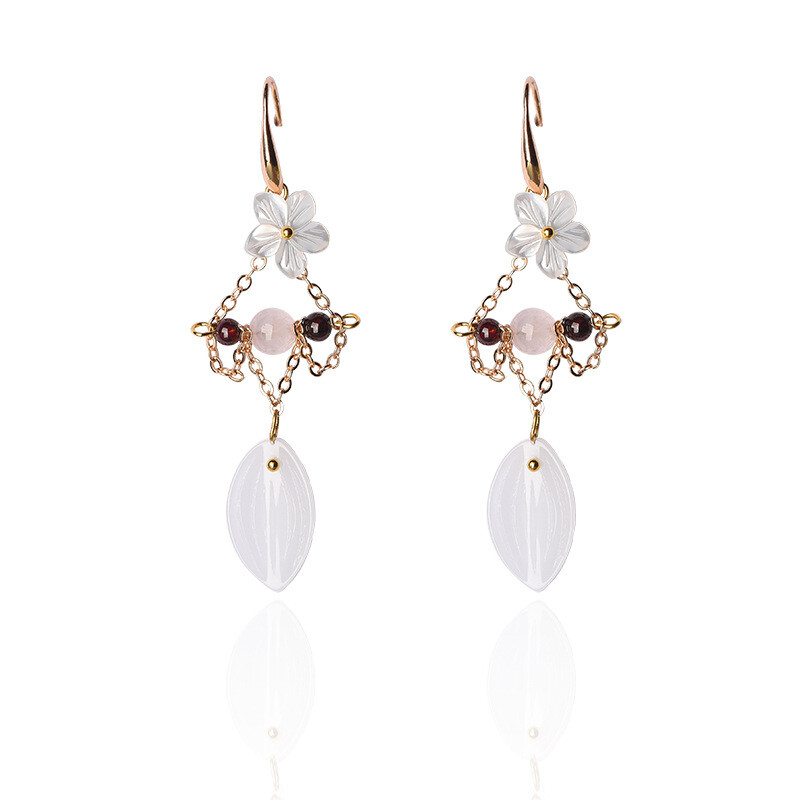 Chinese Powder Crystal/Coloured Glaze/Conch Flower Tibetan Style Earbob Earrings