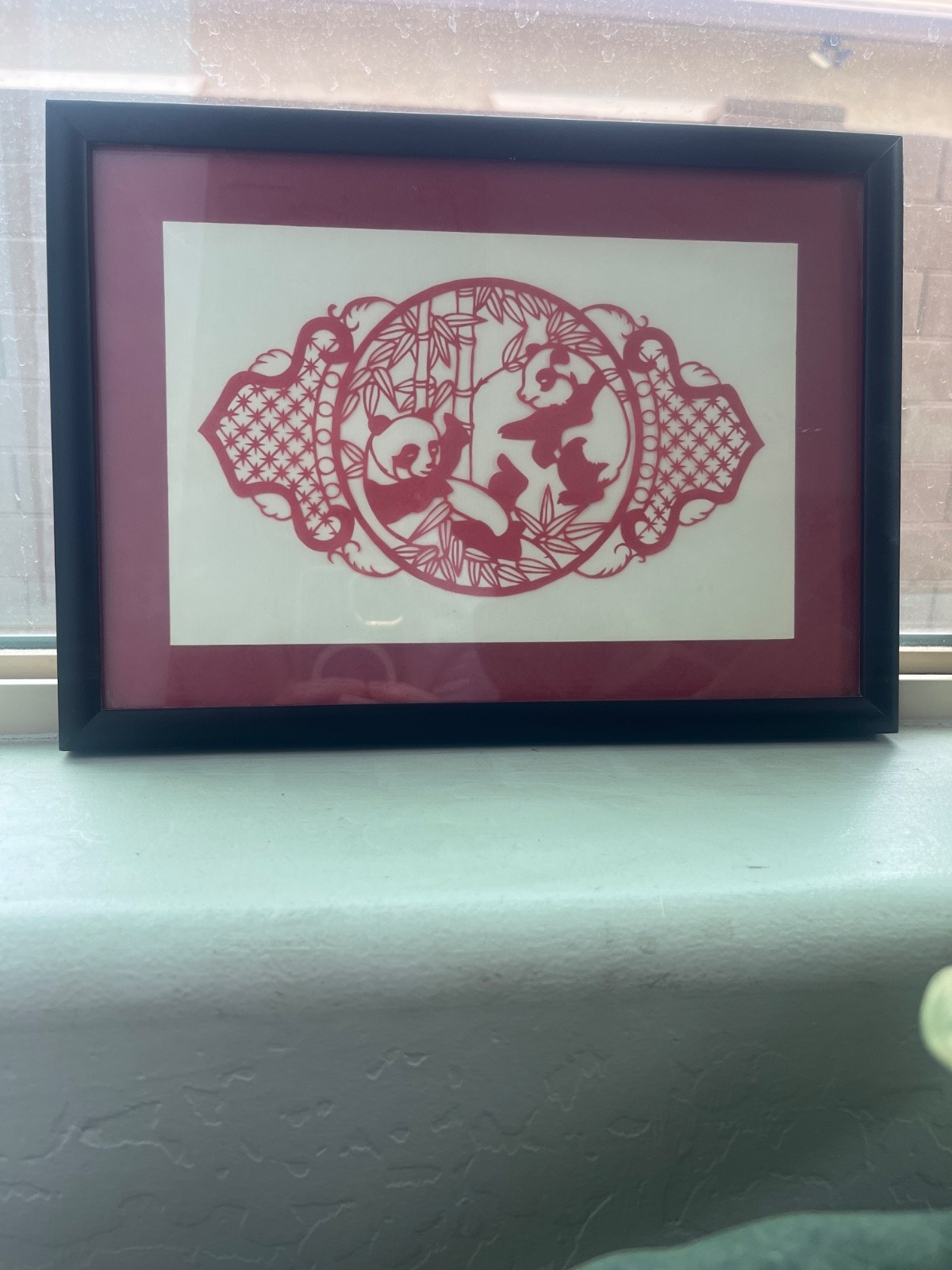 Chinese Folk Art Intricate Paper Cutting Playful Pandas Framed