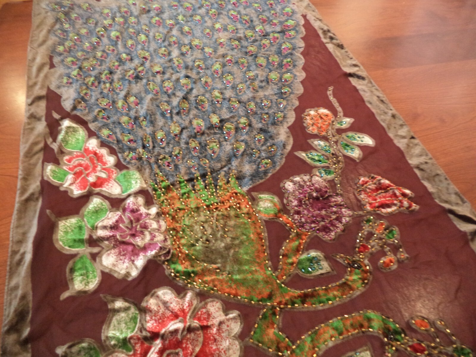 Nanjing Yunjin Brocade PEACOCK”S 68″ LONG IN ORIGINAL BOX