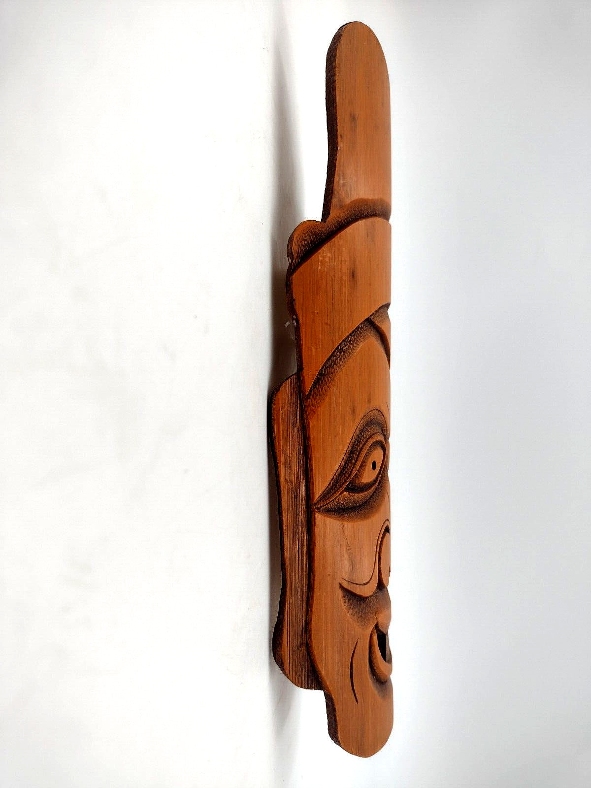 Chinese Handmade Carved Bamboo Happy Monk Face Hanging Wall Decor Fengdu China