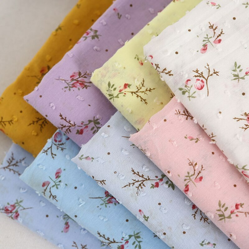 1Yard*145cm Polka Dot Jacquard Cotton Gauze Fabric Thin Floral Cotton