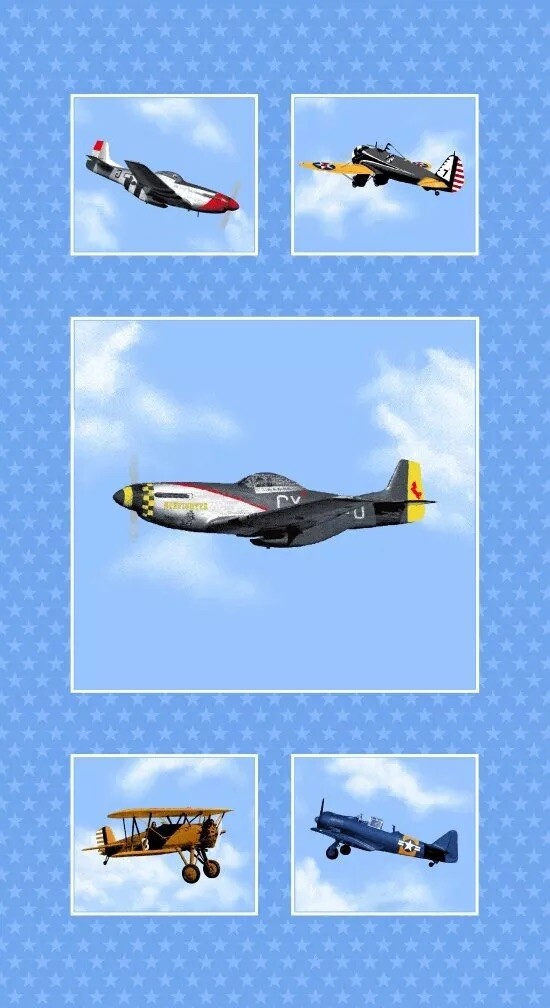 Vtg Boeing Air Show Fabric 7 Panels Aircraft WWII Warbirds Aviation Patriotic