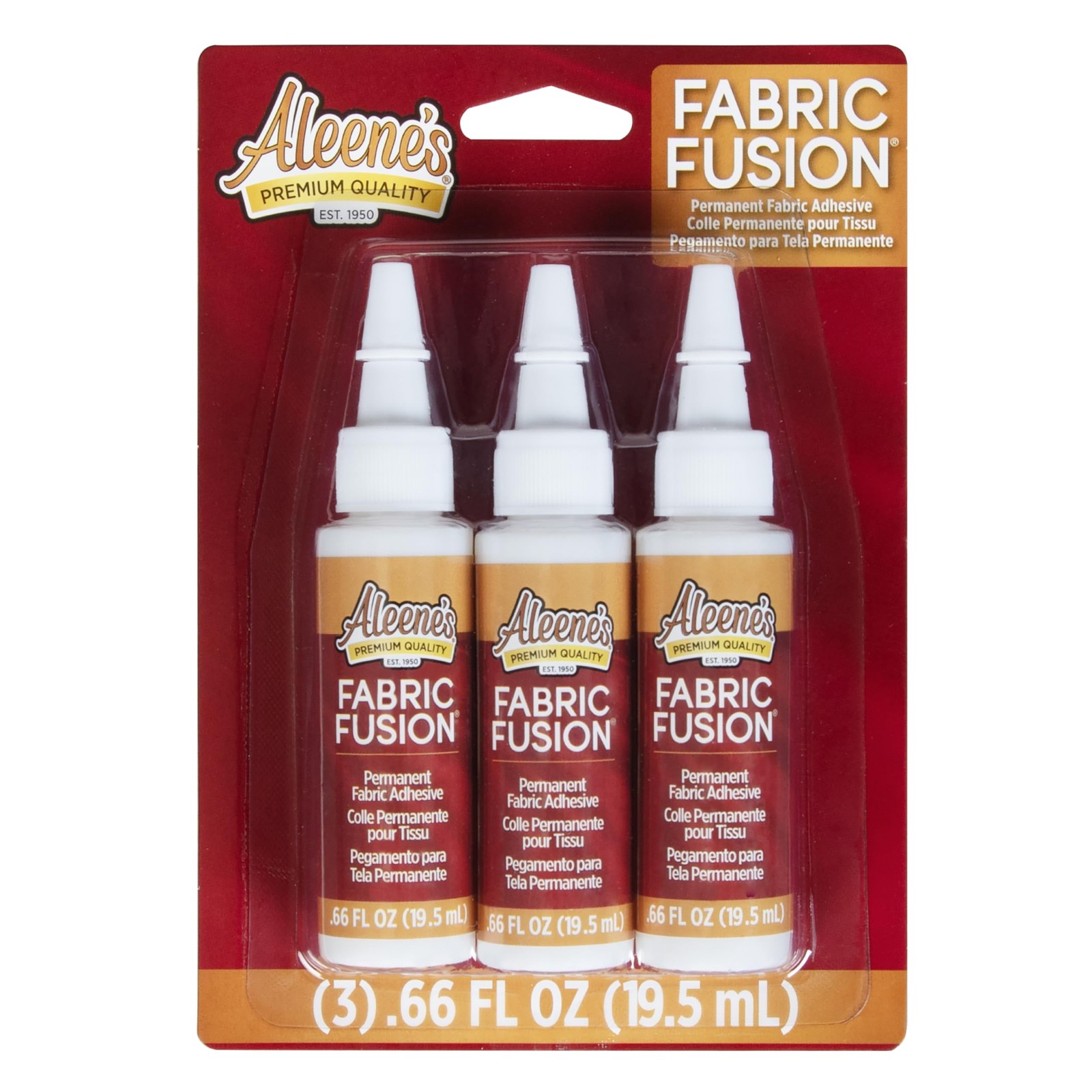 Aleene’s Fabric Fusion Glue .66 oz 3-Pack, Permanent 0.66 OZ 3 PACK, Clear