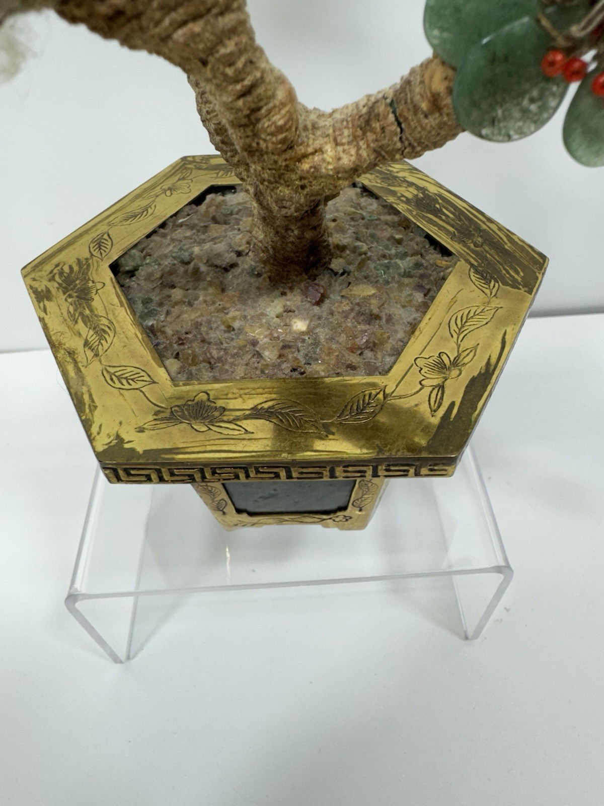Vintage Chinese Jade Bonsai Tree With Spinach Jade Bowl 11” Tall