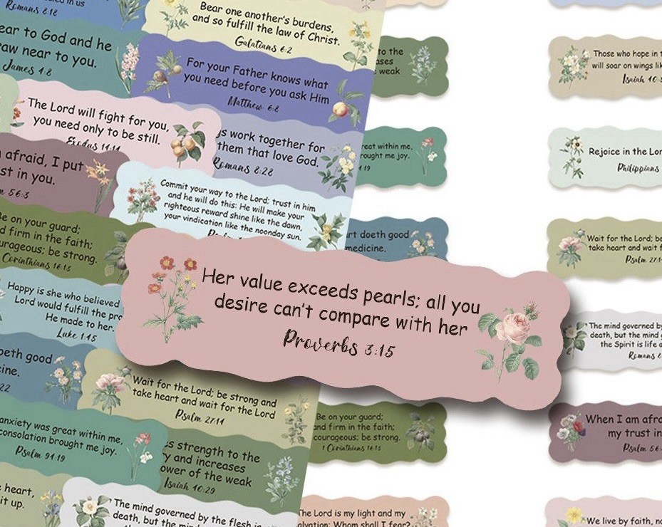 30Pcs Random Bible Verses Journaling Faith Label Wildflower Waterproof Stickers