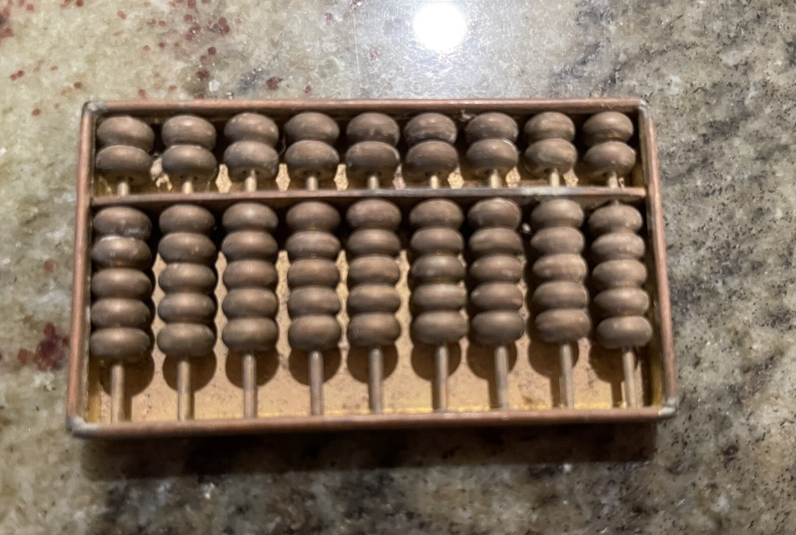 Vintage Antique Brass Abacus Mini Pocket Sized Chinese Calculator Hong Kong Made