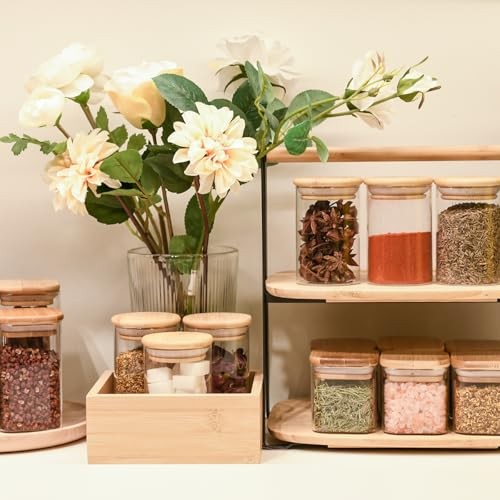 Glass Food Storage Jars Square 6oz, 16 Pack Glass Jars With Bamboo Lids, 6oz*16
