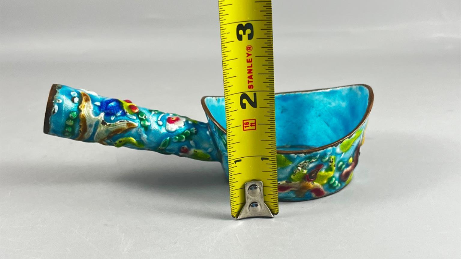 Vintage Chinese Enamel Cloisonne Painted Scoop Pan Silk Iron