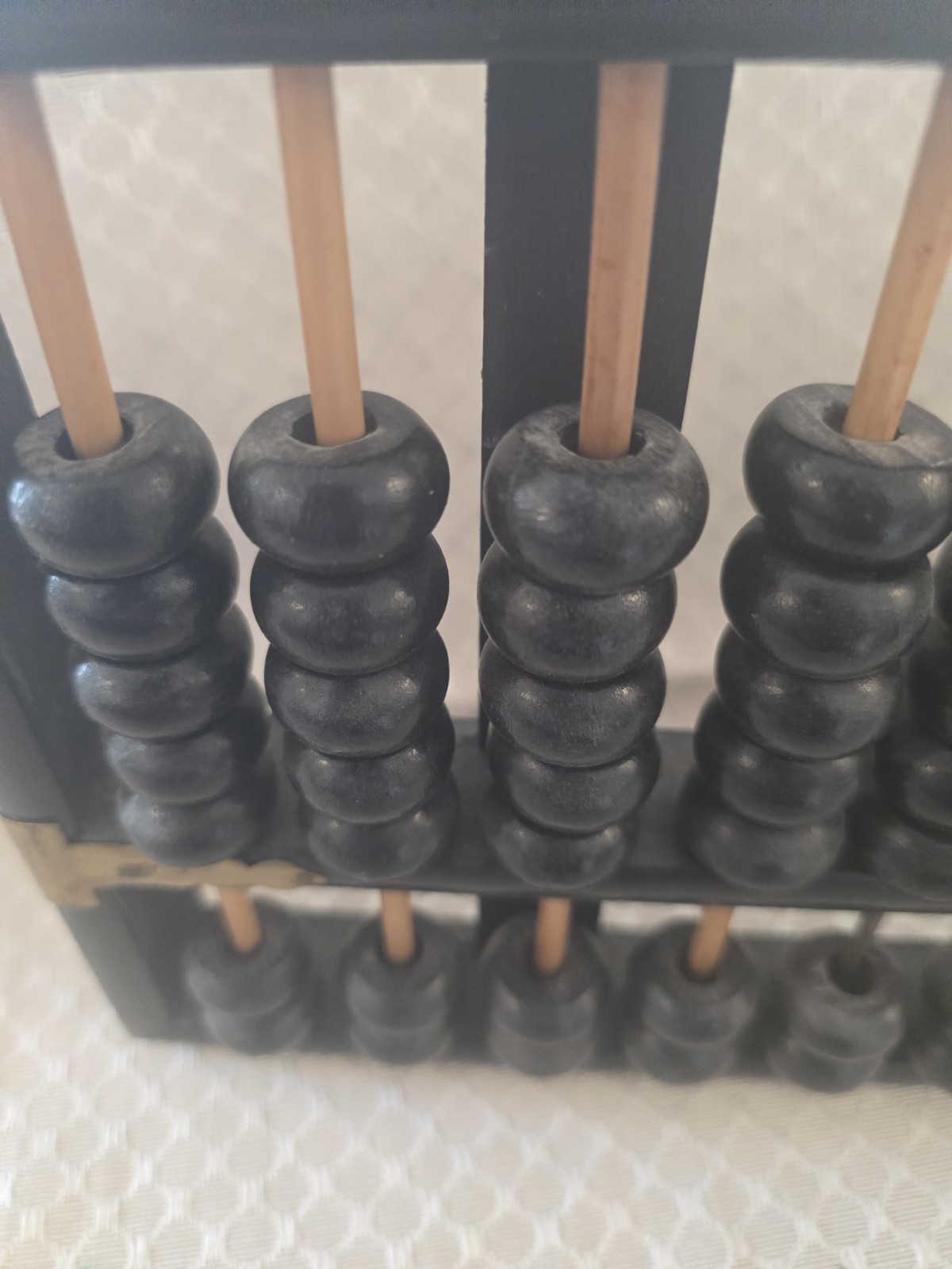 Vintage Chinese Lotus-Flower Brand Wood Abacus Suanpan 9 Column Brass Accents