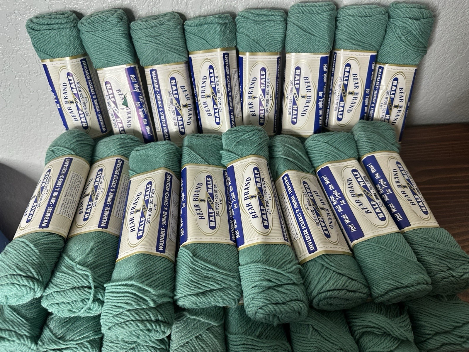 24 Skeins- 1 oz Each Green Bear Brand Half & Half Sport & Sweater 3-Ply Yarn