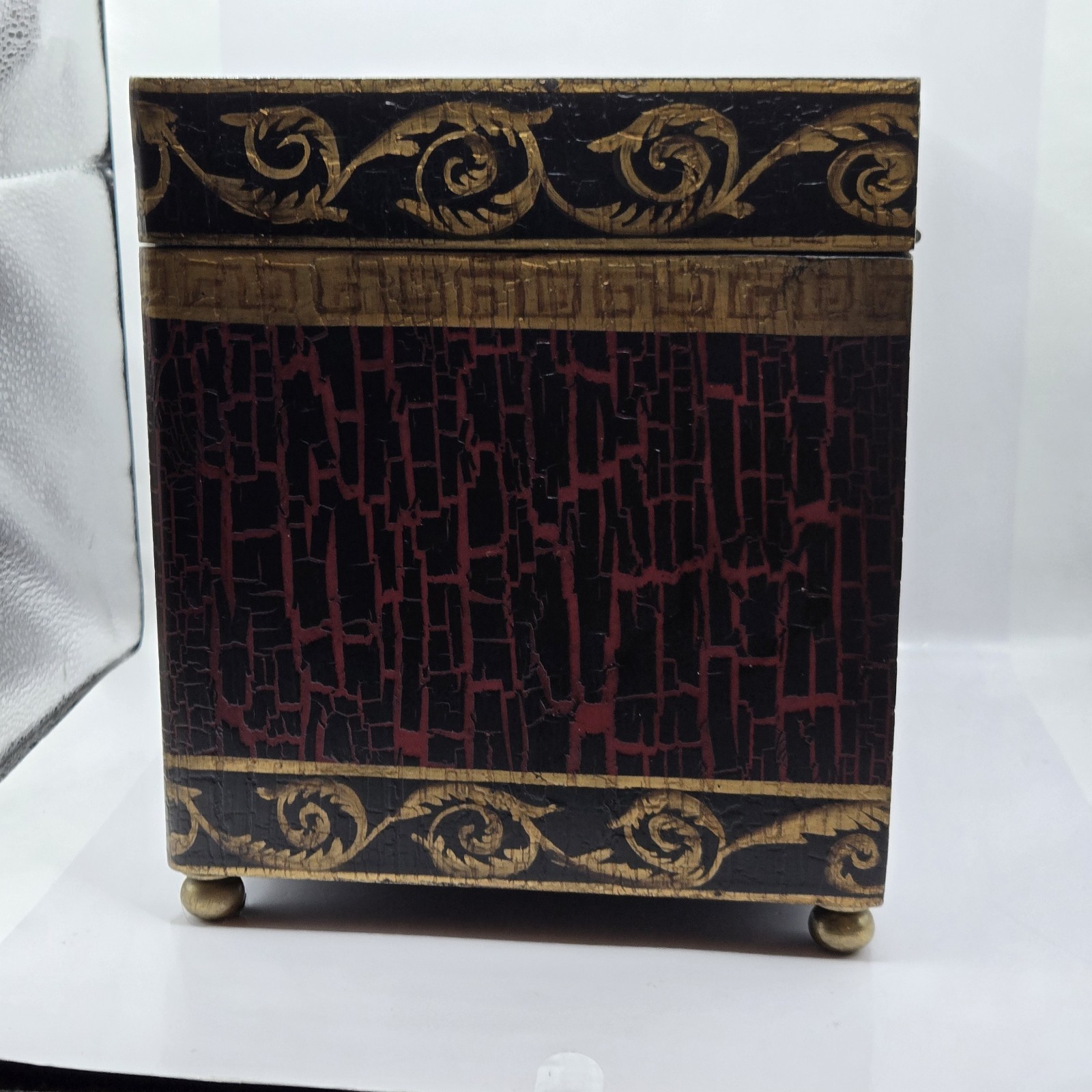Vintage Large Asian Wood Pagoda Top Jewelry Box Storage, Brass Feet. 11×8×8.5″