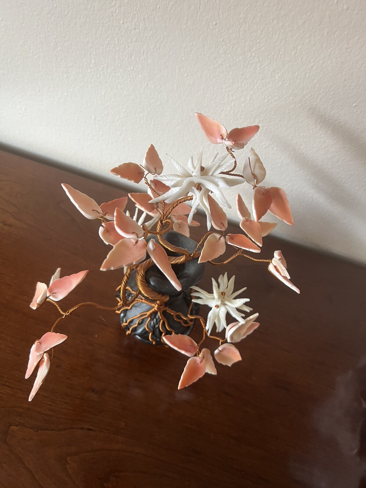 Coral Shells Bonsai Ming Tree of life Wire Wraped Hand made japan 1950’s 9” BB1