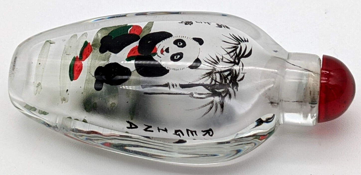 Vintage Chinese Reverse Painted Glass Snuff Bottle Pandas