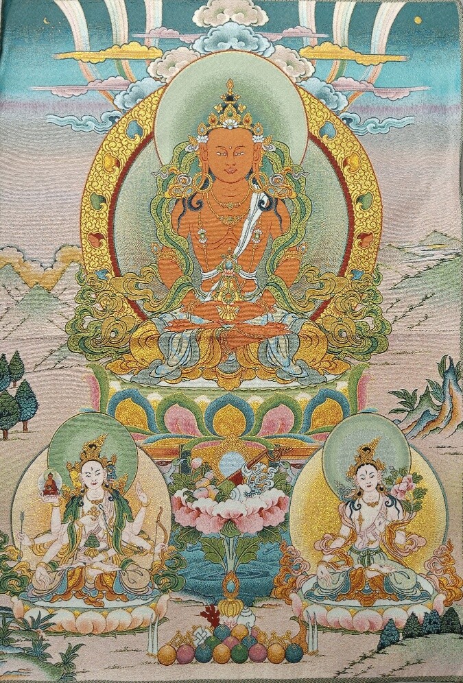 36″ Tibet Tibetan Cloth Silk Amitabha Amitayus Longevity Buddha Tangka Thangka10